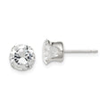 Sterling Silver 7mm Round Snap Set CZ Stud Earrings, 7 x 7 mm