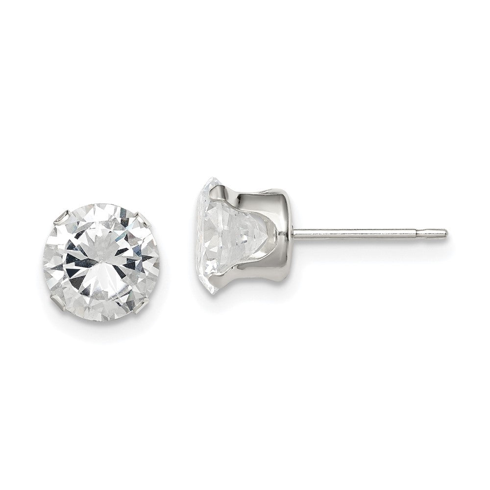 Sterling Silver 7mm Round Snap Set CZ Stud Earrings, 7 x 7 mm