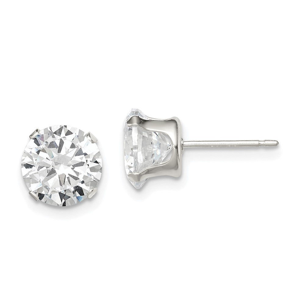 Sterling Silver 8mm Round Snap Set CZ Stud Earrings, 8 x 8 mm