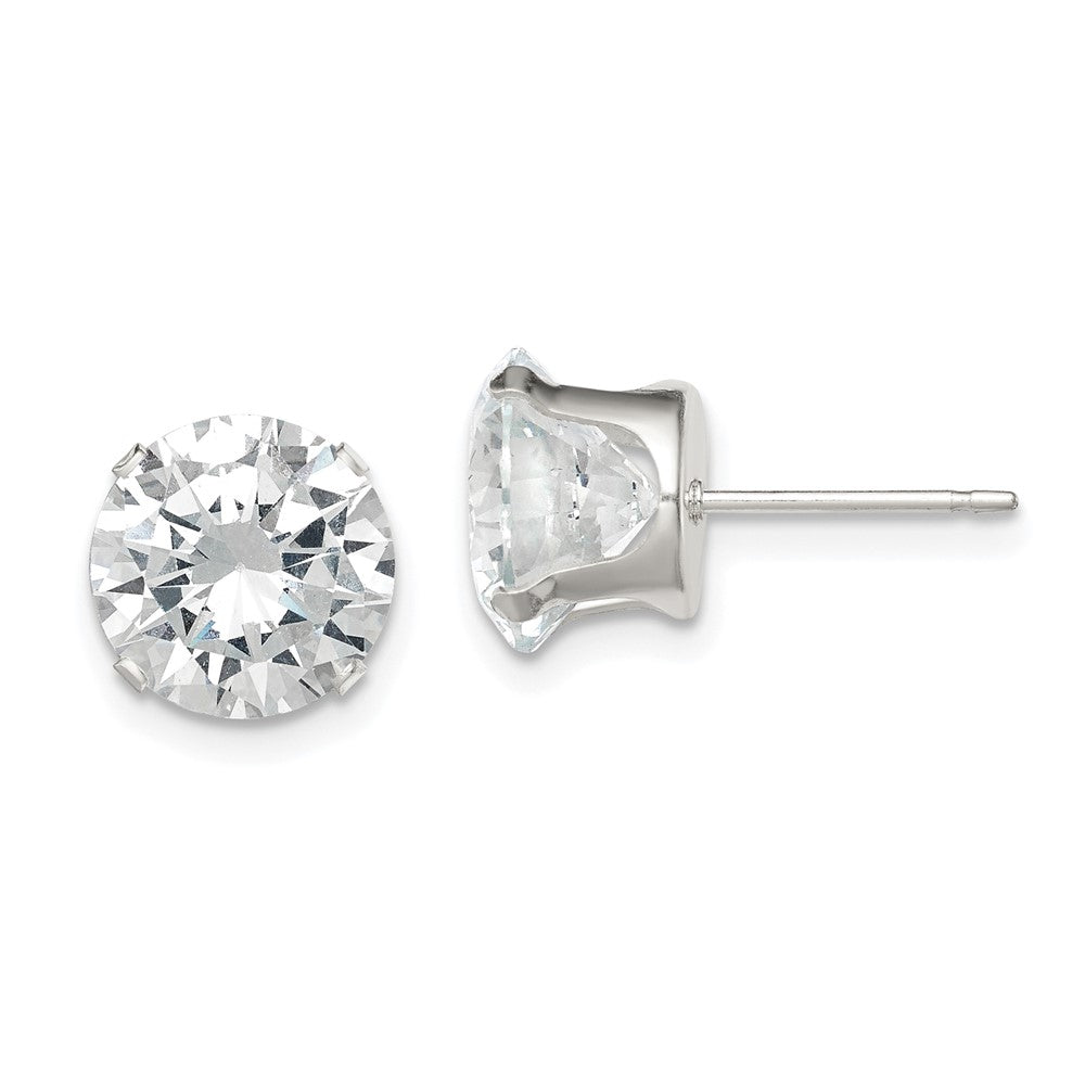Sterling Silver 9mm Round Snap Set CZ Stud Earrings, 9 x 9 mm