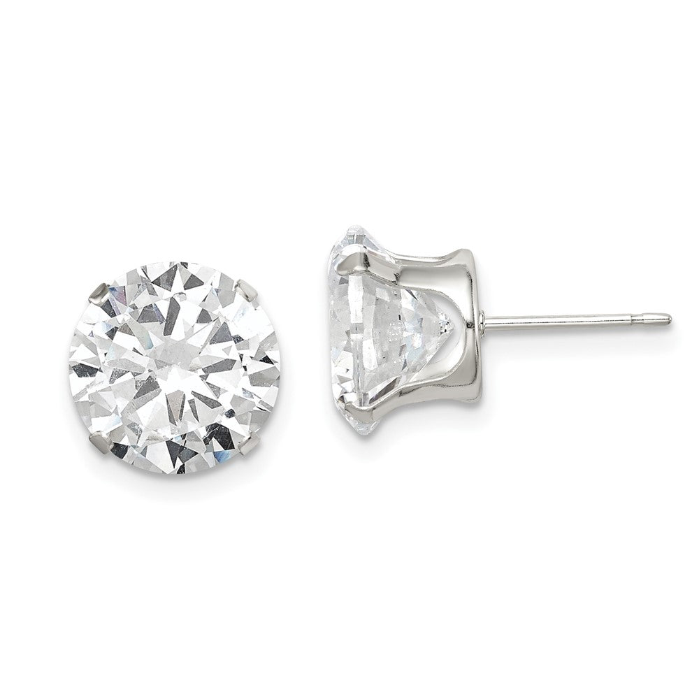 Sterling Silver 10mm Round Snap Set CZ Stud Earrings, 10 x 10 mm