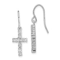 Sterling Silver Rhodium-plated Polished CZ Latin Cross Dangle Earrings, 32 x 12 mm