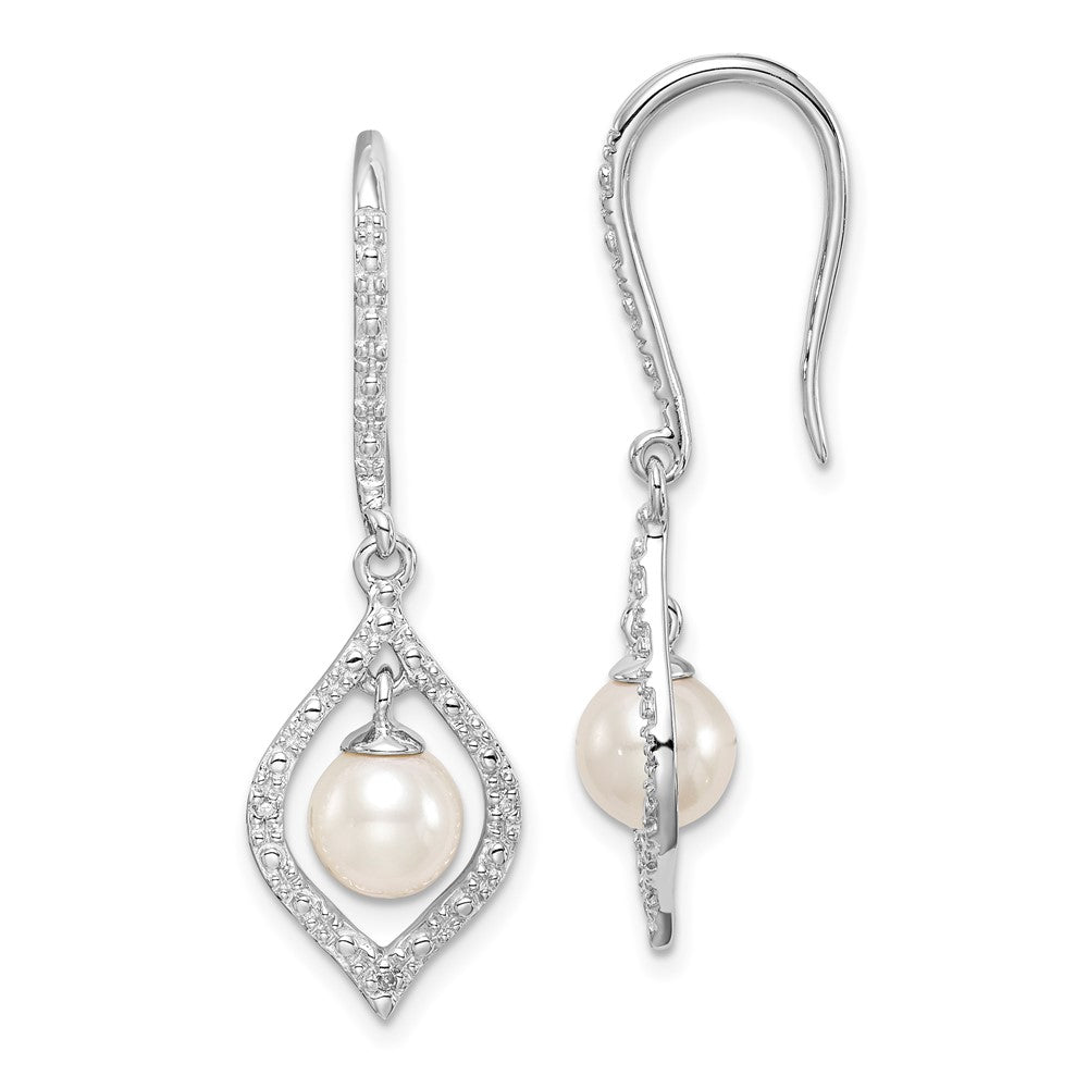 Sterling Silver Rhodium Plated Diamond and FW Cultured Pearl Ear, 0.019 ct, 39 x 11 mm