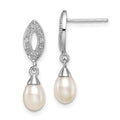 Sterling Silver Rhod Plated Diamond and FW Cultured Pearl Post Ear, 0.014 ct, 21 x 6 mm