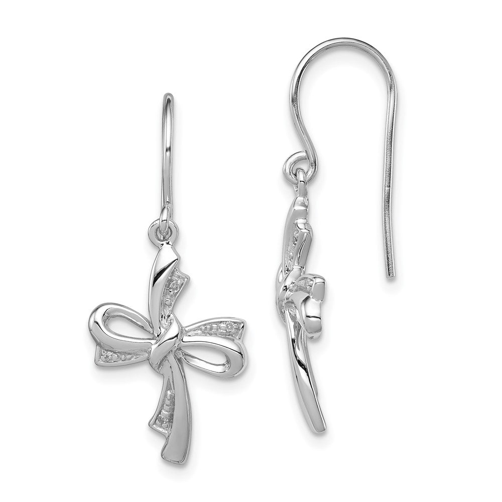 Sterling Silver Rhodium Plated Diamond Cross Dangle Earrings, 0.024 ct, 29 x 13 mm