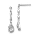 Sterling Silver Rhodium & Diam. Teardrop Post Dangle Earrings, 0.208 ct, 25 x 6 mm
