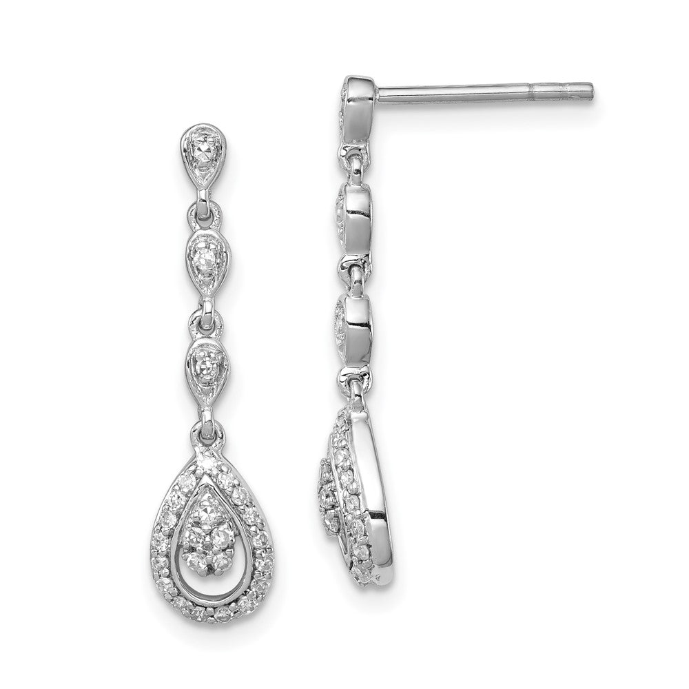 Sterling Silver Rhodium & Diam. Teardrop Post Dangle Earrings, 0.208 ct, 25 x 6 mm