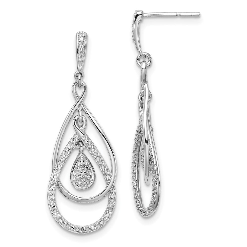 Sterling Silver Rhodium Plated Diamond Post Dangle Earrings, 0.03 ct, 36 x 13 mm