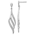 Sterling Silver Rhodium Plated Diamond Swirl Post Dangle Earrings, 0.024 ct, 42 x 10 mm