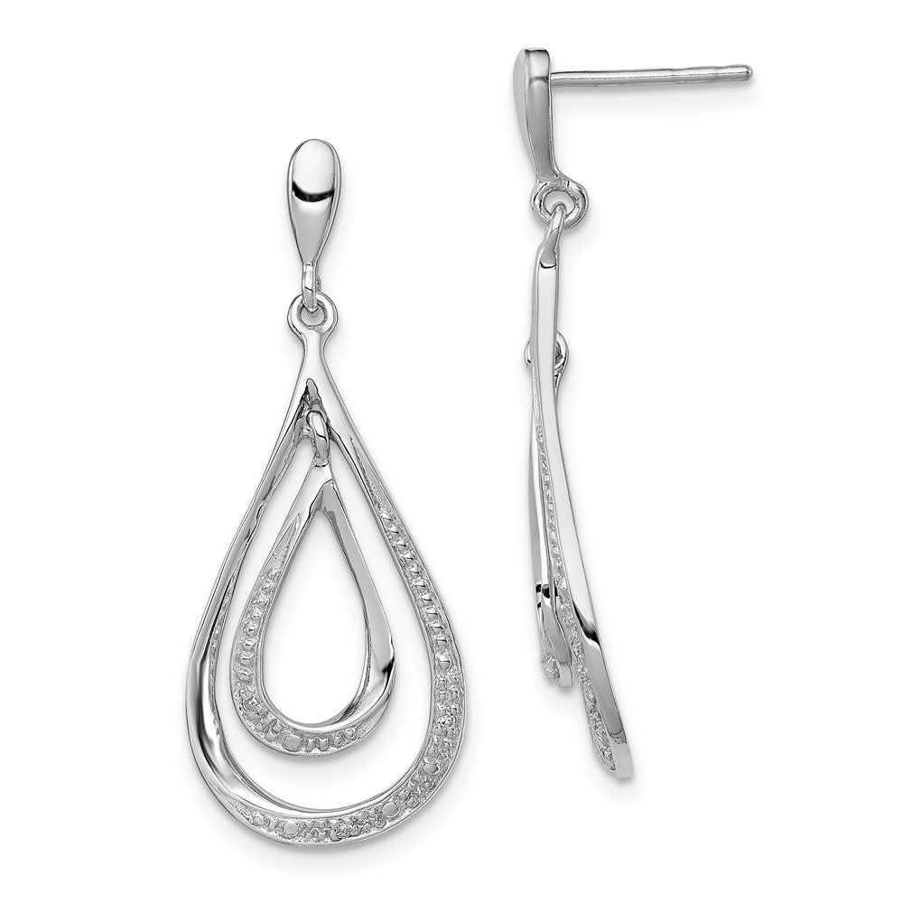 Sterling Silver Rhodium Plated Diamond Post Dangle Earrings, 0.018 ct, 34 x 13 mm