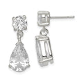 Sterling Silver Polished CZ Pear Shaped Post Dangle Earrings, 22 x 7 mm