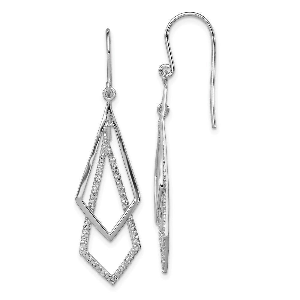 Sterling Silver Rhodium Plated Diamond Dangle Earrings, 0.018 ct, 45 x 13 mm