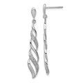 Sterling Silver Rhodium Plated Diamond Swirl Post Dangle Earrings, 0.012 ct, 39 x 7 mm