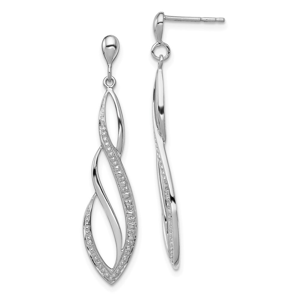 Sterling Silver Rhodium Plated Diamond Swirl Post Dangle Earrings, 0.012 ct, 39 x 9 mm