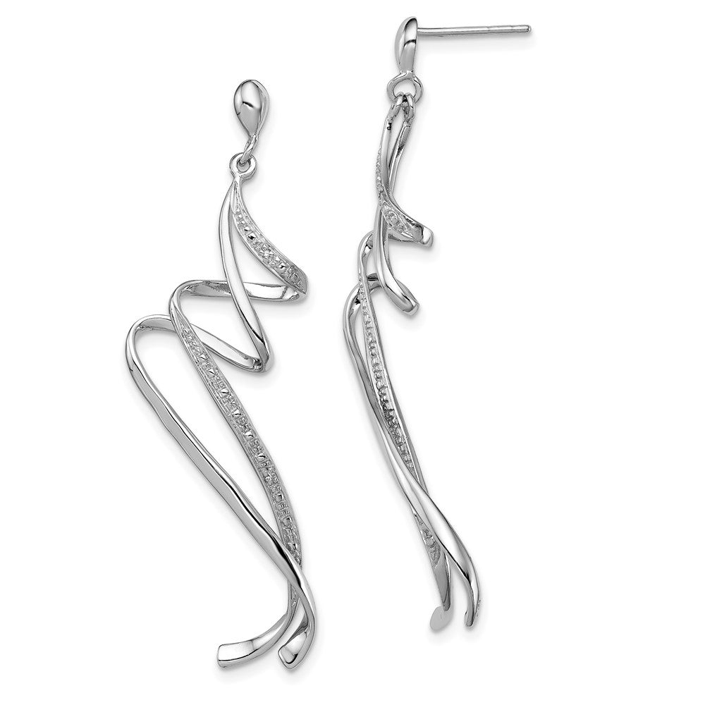 Sterling Silver Rhodium Plated Diamond Swirl Post Dangle Earrings, 0.012 ct, 54 x 13 mm