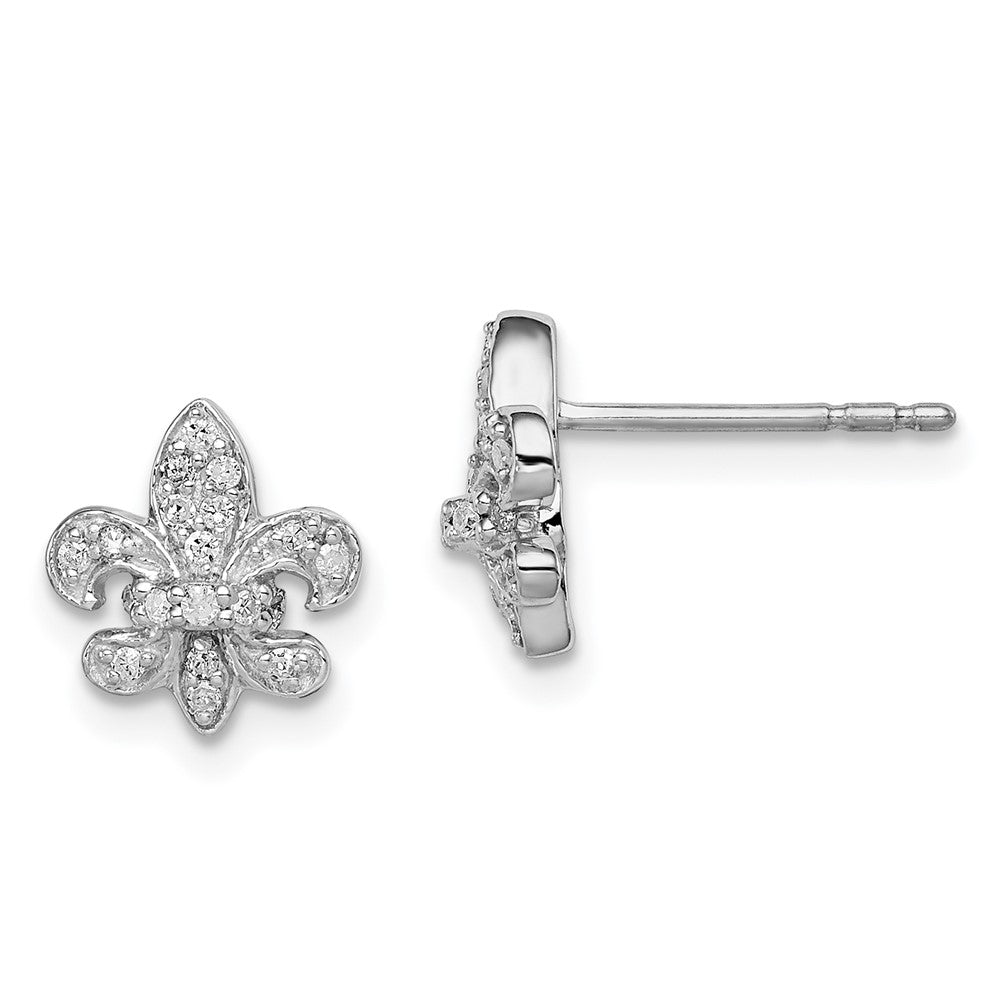 Sterling Silver Rhodium 0.16ct Diam. Fleur de Lis Post Earrings, 0.156 ct, 9 x 9 mm