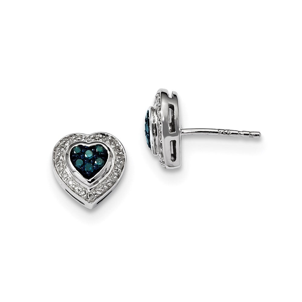 Sterling Silver Blue Diamond Small Heart Post Earrings, 0.33 ct, 10 x 10 mm