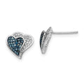 Sterling Silver Rhodium Plated Blue & White Diamond Hearts Earrings, 0.3 ct, 10 x 10 mm