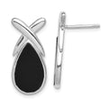 Sterling Silver Rhod-plated Polished Onyx Teardrop X Post Drop Earrings, 22 x 10 mm
