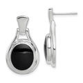 Sterling Silver Rhodium-plated Polished Oval Onyx Post Dangle Earrings, 28 x 15 mm