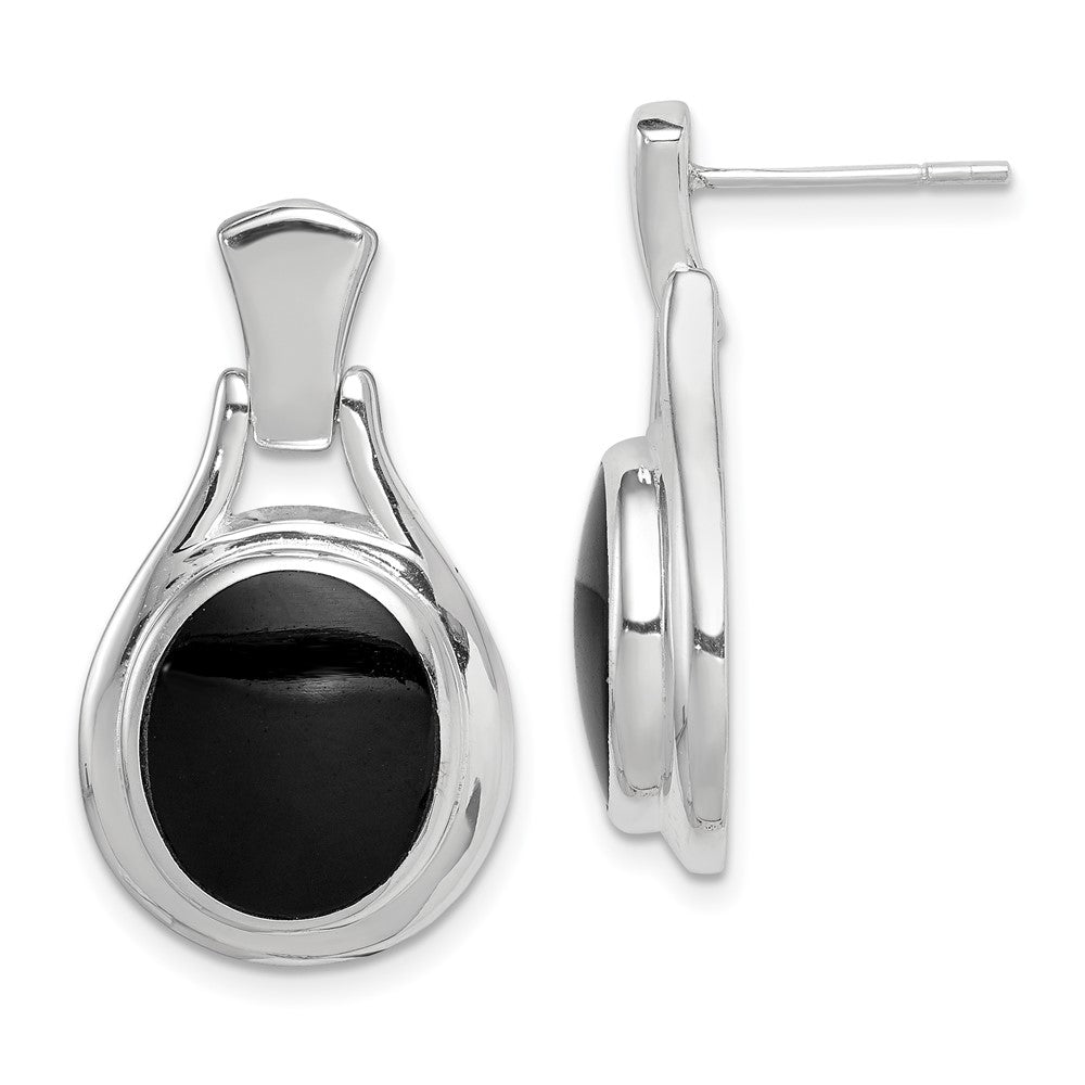 Sterling Silver Rhodium-plated Polished Oval Onyx Post Dangle Earrings, 28 x 15 mm
