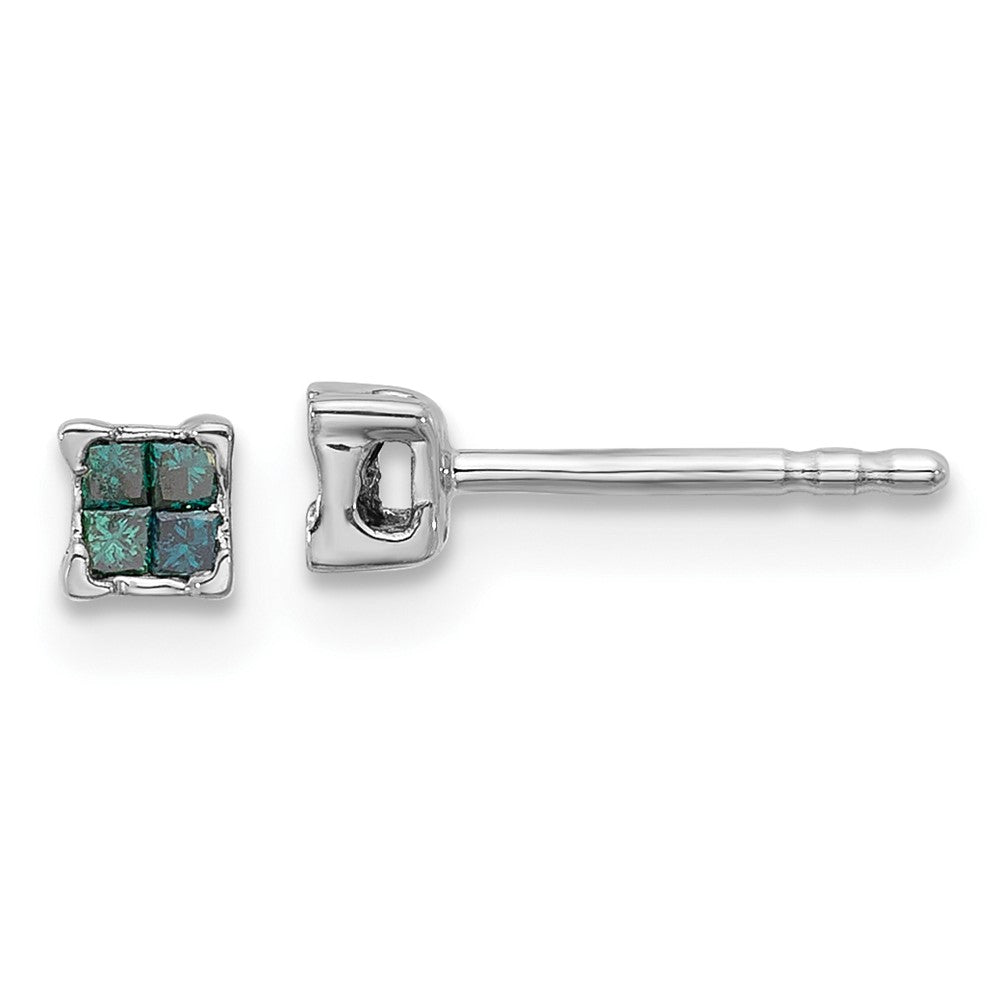 White Night Sterling Silver Rhodium-plated Blue Diamond Post Stud Earrings, 0.12 ct, 4 x 4 mm