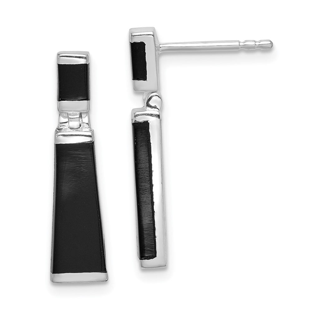 Sterling Silver Rhodium-plated Polished Tapered Onyx Post Drop Earrings, 23 x 5 mm
