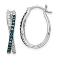 White Night Sterling Silver Rhodium-plated White and Blue Diamond Hinged Hoop Earrings, 0.782 ct, 24 x 5 mm