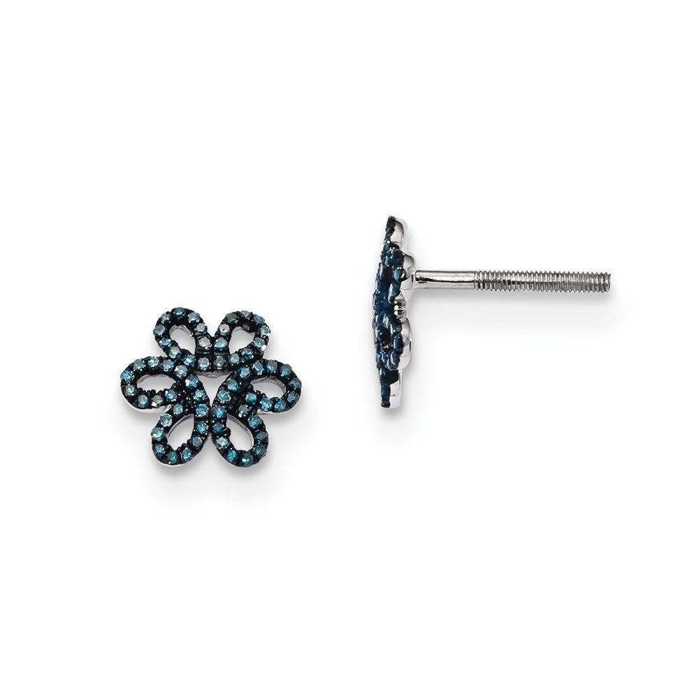 Sterling Silver Blue Diamond Flower Post Earrings, 0.26 ct, 10 x 10 mm