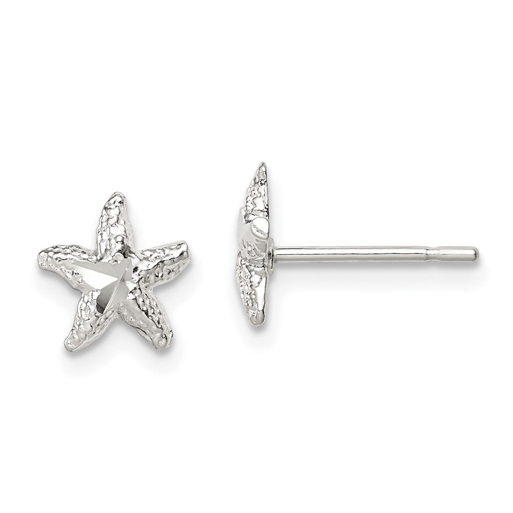 Sterling Silver Starfish Mini Earrings with D/C Center, 8 x 8 mm