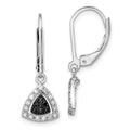 White Night Sterling Silver Rhodium-plated Black and White Diamond Dangle Leverback Earrings, 0.198 ct, 28 x 9 mm