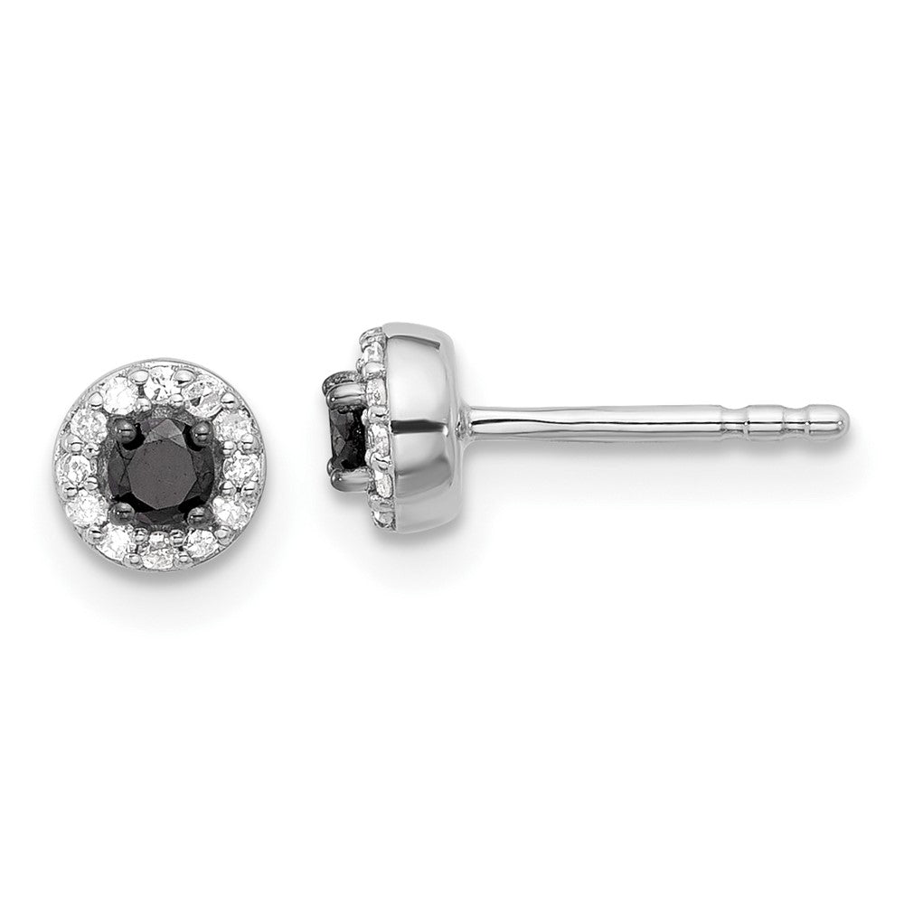 White Night Sterling Silver Rhodium-plated Black and White Diamond Circle Stud Post Earrings, 0.244 ct, 5 x 5 mm