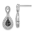 White Night Sterling Silver Rhodium-plated Black and White Diamond Double Teardrop Dangle Post Earrings, 0.33 ct, 21 x 10 mm