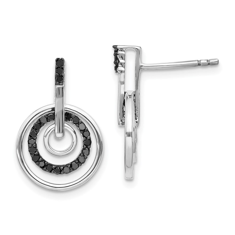 White Night Sterling Silver Rhodium-plated Black Diamond Post Earrings, 0.248 ct, 19 x 12 mm