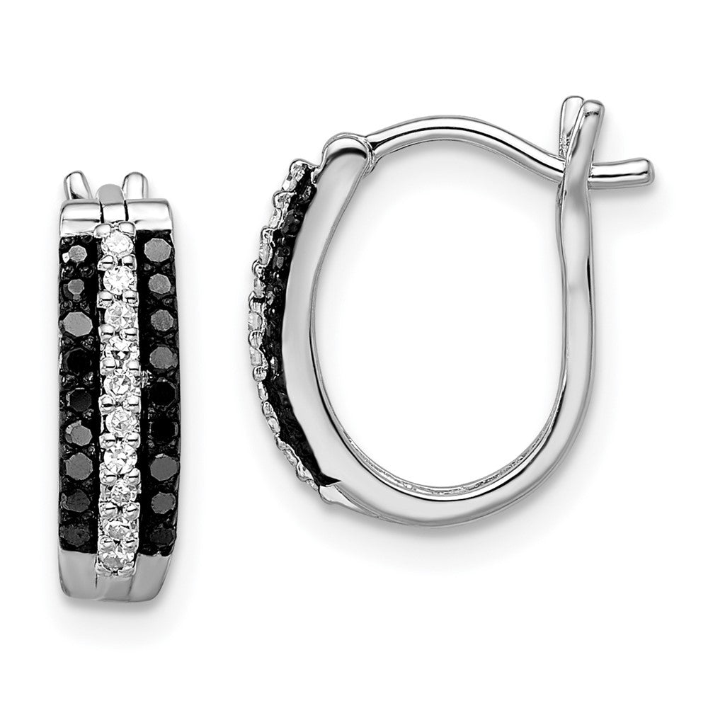 White Night Sterling Silver Rhodium-plated Black and White Diamond Hinged Post Earrings, 0.26 ct, 13 x 4 mm