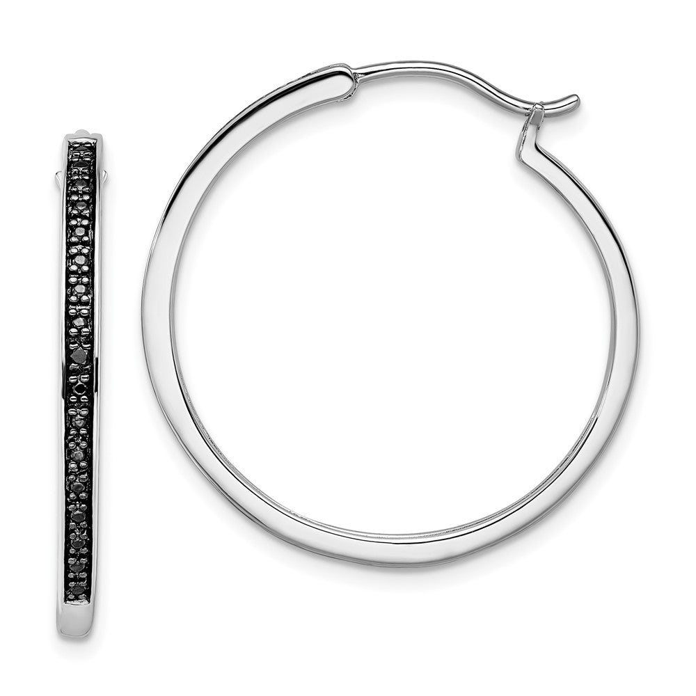 White Night Sterling Silver Rhodium-plated Black Diamond Hoop Earrings, 0.012 ct, 30 x 30 mm