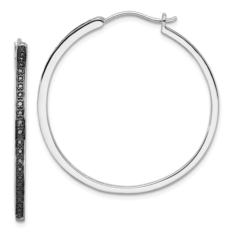 White Night Sterling Silver Rhodium-plated Black Diamond Hoop Earrings, 0.016 ct, 40 x 40 mm