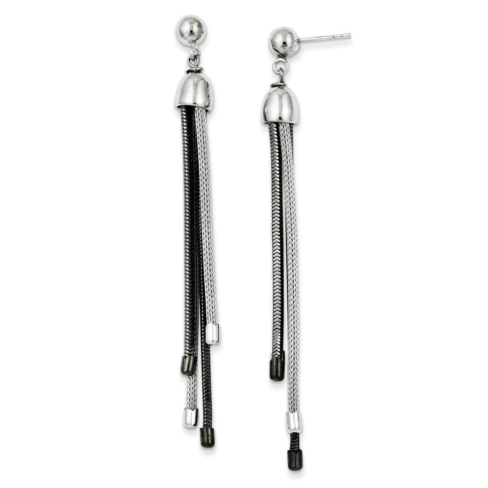 Sterling Silver Black Rhodium Polished 4 Strand Post Dangle Earrings, 75 x 8 mm