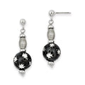 Sterling Silver Black Rhodium and D/C Bead Post Dangle Earrings, 37 x 12 mm