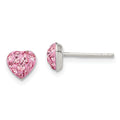 Sterling Silver Rhod-plated Pink Preciosa Crystal Heart Post Stud Earrings, 6 x 6 mm