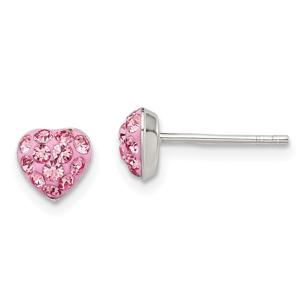 Sterling Silver Rhod-plated Pink Preciosa Crystal Heart Post Stud Earrings, 6 x 6 mm