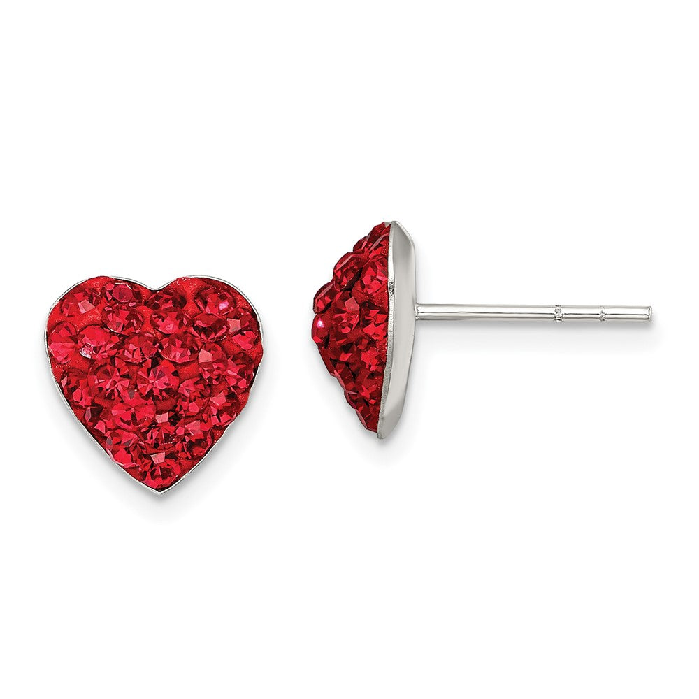 Sterling Silver Rhodium-plated Red Preciosa Crystal Heart Post Earrings, 9 x 9 mm