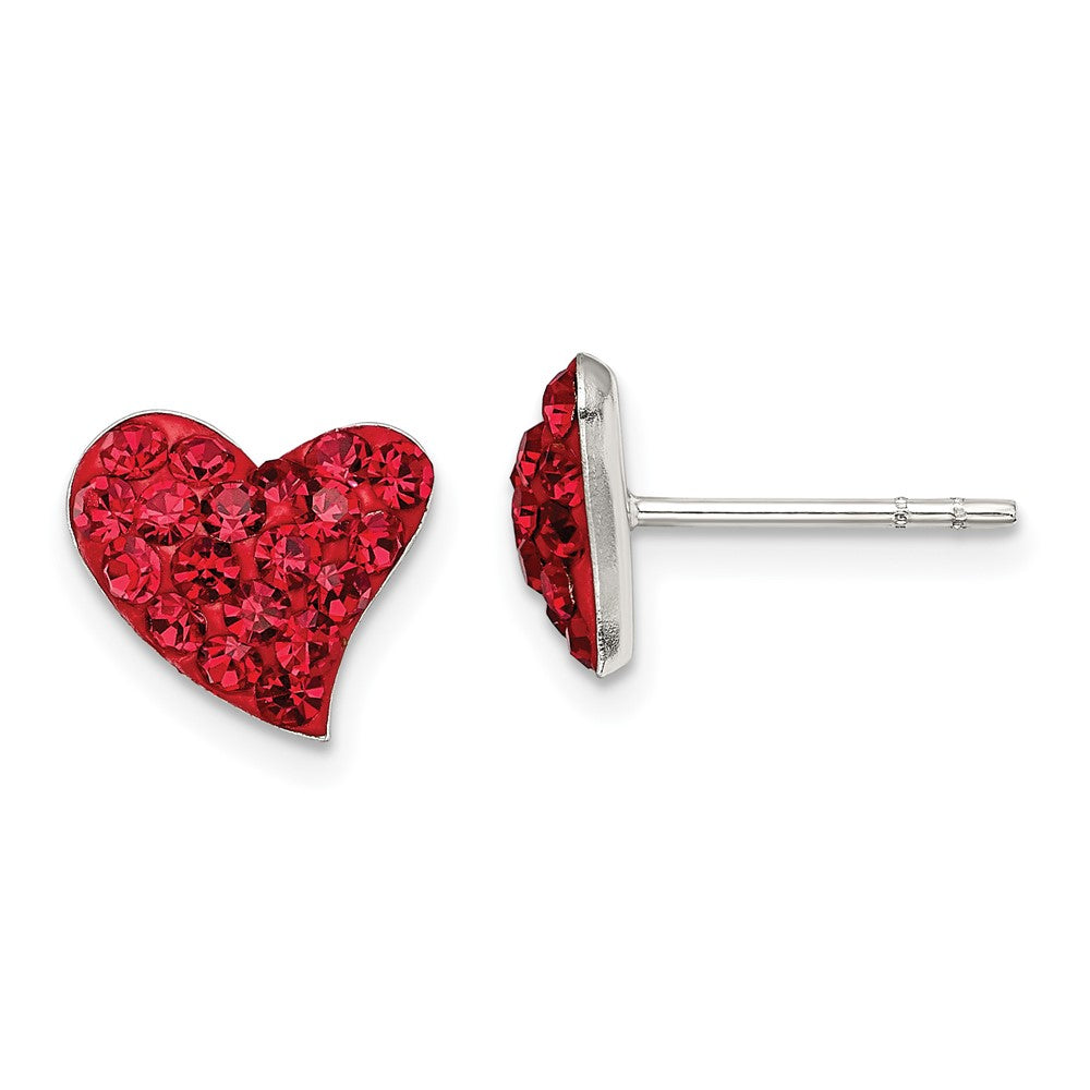 Sterling Silver Rhodium-plated Red Preciosa Crystal Heart Post Earrings, 10 x 9 mm