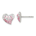 Sterling Silver Rhod-pltd Pink/White Preciosa Crystal Heart Post Earrings, 9 x 11 mm