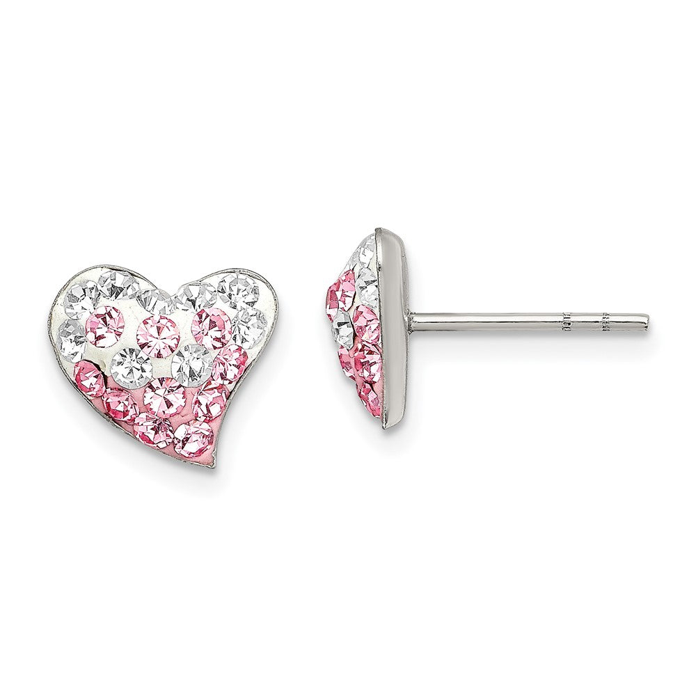 Sterling Silver Rhod-pltd Pink/White Preciosa Crystal Heart Post Earrings, 9 x 11 mm