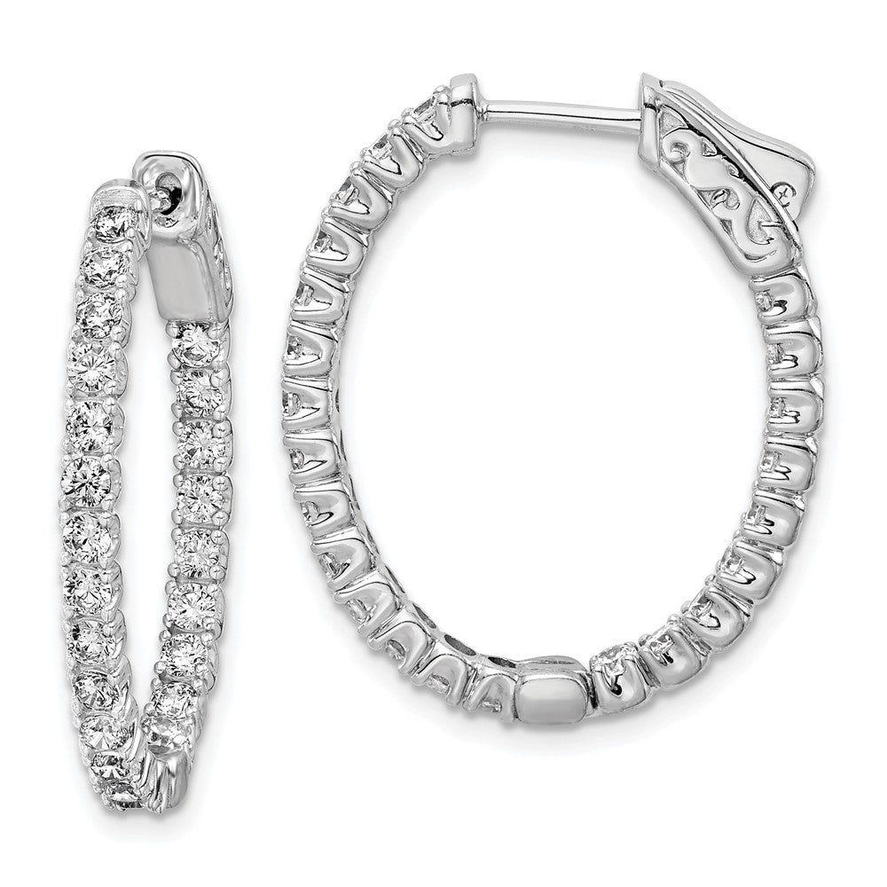 Sterling Shimmer Sterling Silver Rhodium-plated 46 Stone 2.0mm CZ In and Out Oval Hinged Hoop Earrings, 27.5 x 23 mm