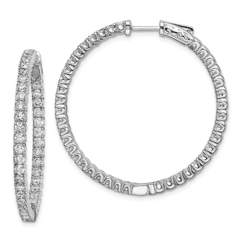 Sterling Shimmer Sterling Silver Rhodium-plated 80 Stone 2.25mm CZ In and Out Round Hinged Hoop Earrings, 41 x 41 mm