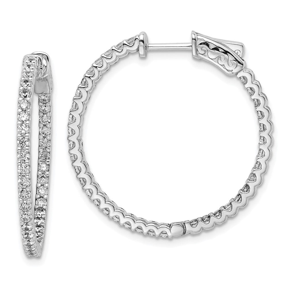 Sterling Shimmer Sterling Silver Rhodium-plated 74 Stone 1.7mm CZ In and Out Round Hinged Hoop Earrings, 30 x 30 mm