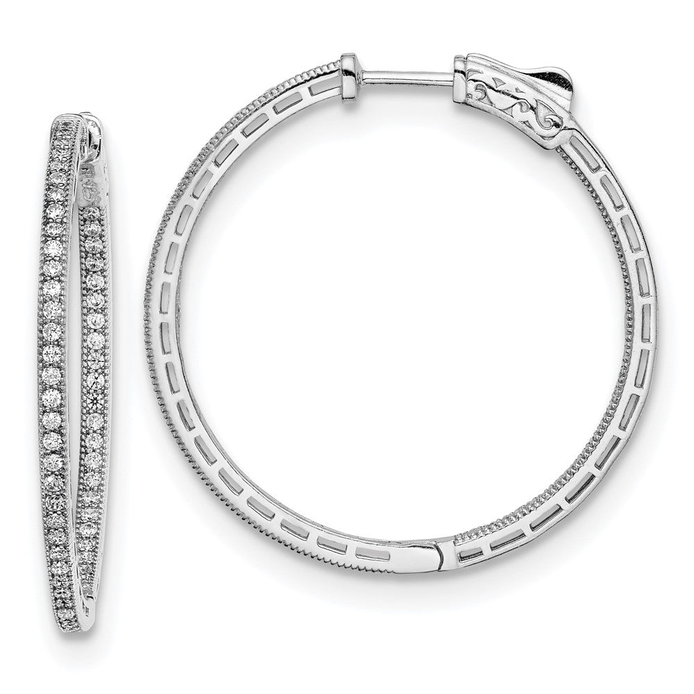 Sterling Shimmer Sterling Silver Rhodium-plated 118 Stone 1.2mm CZ In and Out Round Hinged Hoop Earrings, 33.75 x 33 mm