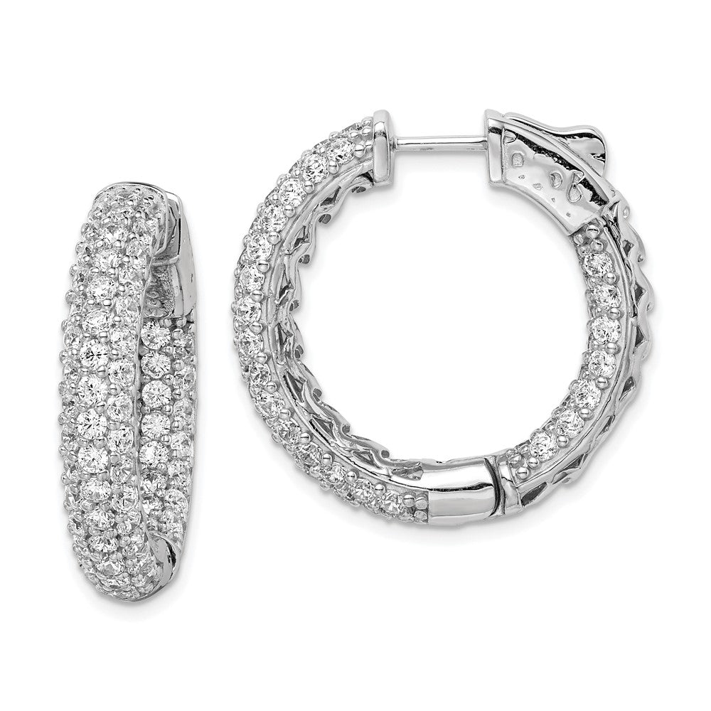 Sterling Shimmer Sterling Silver Rhodium-plated 136 Stone Pav‚ 2.0mm CZ In and Out Round Hinged Hoop Earrings, 23.5 x 20 mm